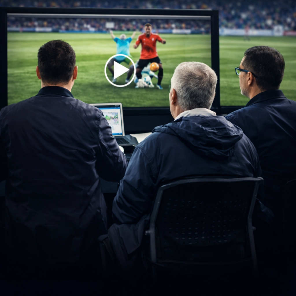 スカウトたちが映像を確認しているシーン